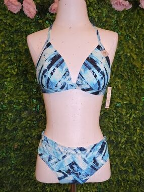 Kenneth Cole Blue Abstract Halter Bikini